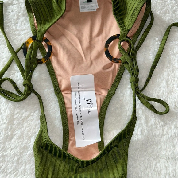 J. Crew Wide Rib Curved Waist Cheeky String Bikini Bottom Size Medium NWT - Picture 3 of 5